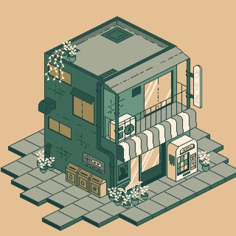 isometric shop pixel art Isometric Apartment Illustration, Isometric Grid Art, Isometric Art Illustration City, Isometric Pixel Art Building, Isometric Shop Illustration, Pixel Art Places, Isometric Building Architecture, Isometric Building Drawing, Pixel Isometric Art