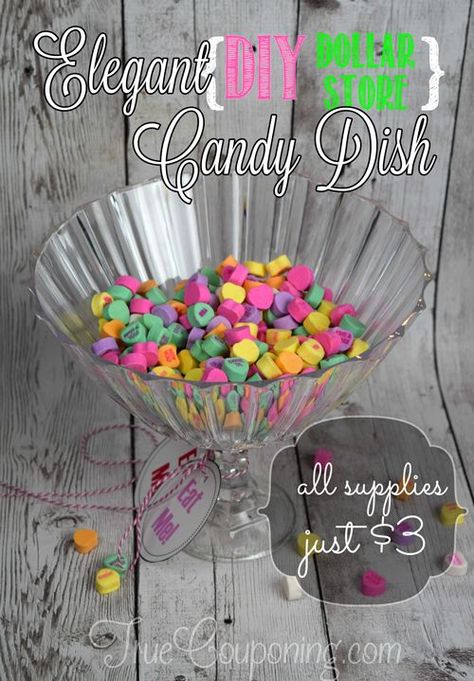 Dollar Store Craft: DIY Candy Dish {with Downloadable Labels!} Candy Dish Diy, Sweetheart Candy, Diy Dollar Store Crafts, Homemade Candies, Best Candy, Diy Candy, Candy Bowl, Favorite Candy, Dollar Tree Crafts