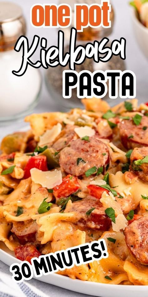 You'll love the simplicity of this Cheesy Kielbasa Pasta. Made in one-pot on the stovetop, it's a weeknight wonder that the whole family will love. Grab your favorite pasta shapes and let's make dinner! Recipes With Kielbasa, Cheesy Kielbasa Pasta, Kielbasa Pasta Recipes, Creamy French Onion Pasta, Cheesy Kielbasa, Creamy Cheesy Pasta, Kielbasa Pasta, Kielbasa Recipes, Creamy Mushroom Pasta