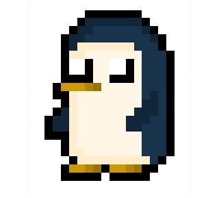 Gunter, the innocuously evil little penguin from Pendleton Wards rather oddball cartoon series Adventure Time", now rendered in a super retro 16 x 21 pixel resolution.  Fun Fact: There are in fact many penguins named Gunter, but all of them have rather different pronounciations. Penguin Pixel Art, Space Invaders Art, Time Icon, Pixel Animation, Pixel Drawing, Pixel Art Characters, Cartoon Series, Graph Paper Art, Pixel Art Games