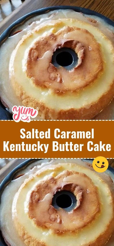 Salted Caramel Kentucky Butter Cake Caramel Kentucky Butter Cake, Salted Caramel Kentucky Butter Cake, Kentucky Butter Cake Recipe, Carmel Cake, Kentucky Butter Cake, Salted Caramel Cake, Caramel Desserts, Hot Chocolate Coffee, Butter Cake Recipe