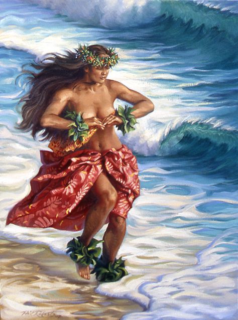 Hula girl painting by Phil Roberts Polynesian Dance, Hawaiian Woman, Hawaiian Dancers, Polynesian Art, Hawaii Art, Tiki Art, Hawaiian Tattoo, Hula Dancers, Hawaiian Art