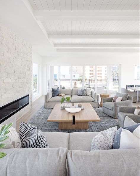 White Painted Beams Ceiling, Shiplap Ceiling With Beams Living Room, Shiplap Flat Ceiling, White Shiplap Ceiling With Beams, White Beams Living Room, Flat Ceiling With Beams, Vaulted Ceiling Shiplap, Beach House Ceiling, Shiplap Ceiling With Beams