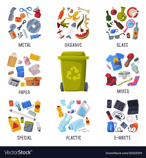 Biodegradable Waste, Recycling Activities, Merry Christmas Calligraphy, Types Of Waste, Paper Vector, E Waste, Organic Glass, Recycling Sorting, Line Art Vector