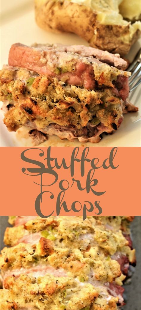 Sage Dressing, Baked Stuffed Pork Chops, Stuffed Pork Chops, Pork Chop Recipes Baked, Pork Chop Dinner, Stuffed Pork, Pork Loin Chops, Pork Ham, Pork Dinner