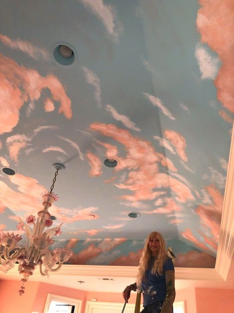 Sky Ceiling, Ceiling Painting, Ceiling Murals, Ceiling Art, Bedroom Murals, Dream Room Inspiration, Dream Apartment, Painted Ceiling, Cute Room Decor