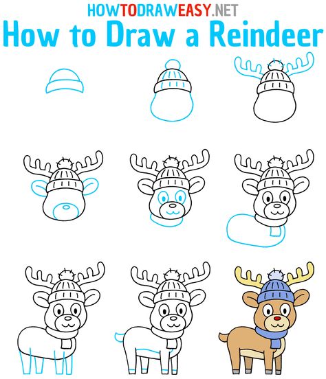 How To Draw Christmas Reindeer, How To Draw A Reindeer, Easy Reindeer Drawing, Draw A Reindeer, Antlers Drawing, Reindeer Drawing, How To Drow, Draw Christmas, Easy Christmas Drawings