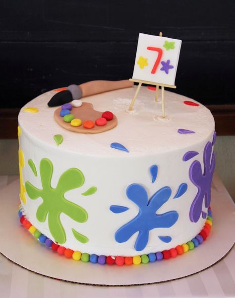 5M Creations: Rainbow Art Party- art / paint cake Rainbow Art Party, Art Party Cakes, Artist Birthday Party, Art Birthday Cake, Art Themed Party, Artist Cake, Painting Birthday Party, Birthday Cake Decoration, Painting Birthday