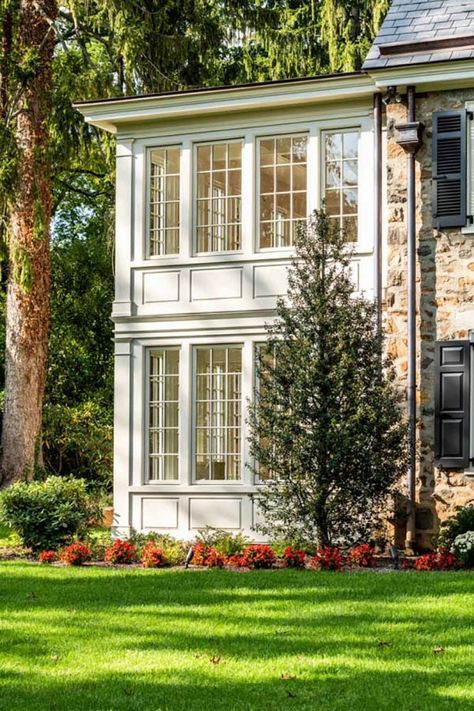 South Wayne Historic District Renovation | Period Architecture Ltd Historic Stone House, Historic Home Addition, Second Story Sunroom Addition, Two Story Sunroom, Home Additions Back Of House, Hampton Cottage, Calder Jewelry, Two Story Addition, Mudroom Addition