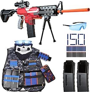 Vioofun Toy Gun for Nerf Guns Bullets Automatic Sniper Rifle -3 Modes Toy Foam Blasters with Tactical Vest, Bipod, 2 Clips and 150 Darts, Electric Toys for Adults Boys Age 8-12 Gifts for Birthday Xmas Nerf Accessories, Football Drawing, Nerf Toys, Cool Kids Rooms, Gifts For Birthday, Tactical Vest, Cool Items, Toys For Boys, Lego