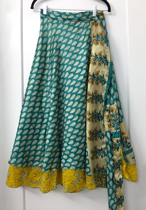 Darn Good Yarn Sari Skirt, Sari Skirt Outfit, Indian Wrap Skirt, Long Sleeve Bridal Dresses, Sari Skirt, Long Wrap Skirt, Silk Wrap Skirt, Indian Skirt, Cute Modest Outfits