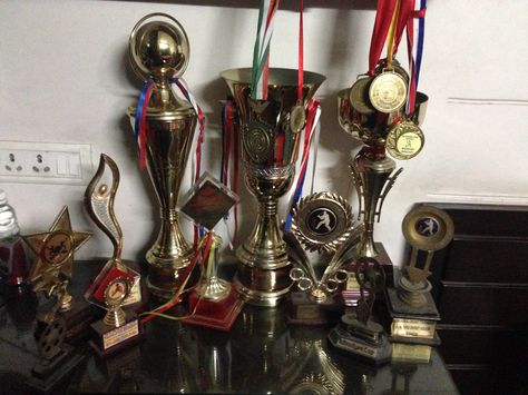 Throwback Cricket !  Trophies and medal collection 😍 Trophies And Medals Aesthetic, Trophy Aesthetic, Cricket Trophy, Medals And Trophies, Medal Collection, Boxer Aesthetic, Surviving Summer, High Achiever, Trophy Collection