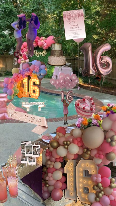 #sweet16 #party #aesthetic #vibes Pool Party 16th Birthday, Sweet 16 Restaurant Party, 16th Birthday Party Ideas At Home, Sweet 16 Pool Party Ideas, Pool Party Sweet 16, Sweet 16 Pool Party, Sweet 16 Pool Parties, 16th Bday Ideas, Dream Sweet 16