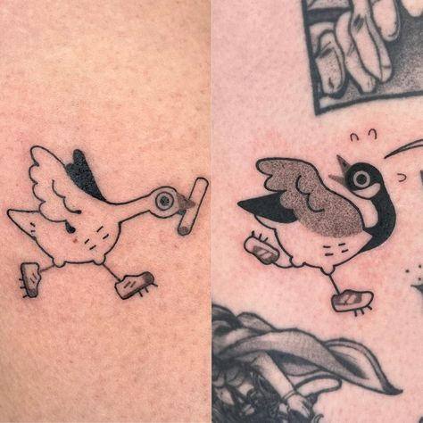 Adela (@shlorp.tats) • Instagram photos and videos Brail Tattoo, Trip Tattoo, Matching Friendship Tattoos, Coyote Tattoo, Goose Tattoo, Print Making Designs, Pair Tattoos, Rat Tattoo, Matching Friend Tattoos