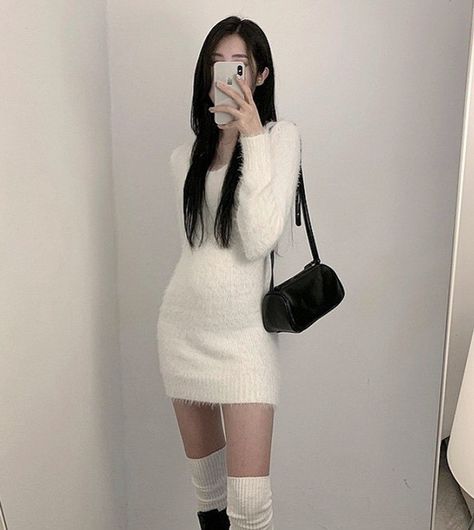 winter autumn fall k fashion outfit fit inspo aesthetic trendy | long sleeve dress knee high socks boots Knee High Socks Outfit Aesthetic, Long Socks Outfits, Long Socks Outfit, Over The Knee Sock Boots, Sock Boots Outfit, Knee High Socks Outfit, Knee High Sock Boots, High Socks Outfits, Socks Outfit