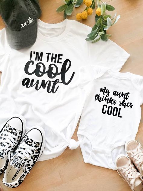 Are you The cool aunt that wants to match with your niece then this these tees are perfect for you guys. Adult Tee 4.2 oz.(US) 7 oz.(CA), 100% airlume combed and ringspun cotton, 32 singles Ash is 99/1 airlume combed and ringspun cotton/polyester Retail fit Unisex sizing Coverstitched collar and sleeves Shoulder-to-shoulder taping Side seams Child tee 4.5 oz. 100% combed ringspun cotton fine jersey Ash is 98/2 combed ringspun cotton/polyester Heather is 93/7 combed ringspun cotton/polyester CVC Aunt And Niece Matching Clothes, Cute Aunt And Niece Shirts, Auntie And Me Shirts, Matching Aunt And Nephew Shirts, Matching Auntie And Niece Shirts, Aunt Shirts For Babies, Aunt Nephew Shirts, Auntie Niece Shirts, Aunt And Baby Matching Shirts