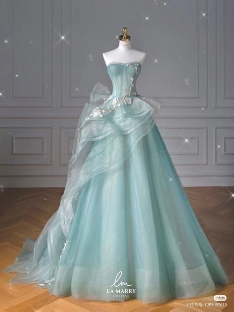 Laboratory Gown Outfit, Aquamarine Ball Gown, Ocean Themed Ballgown, Prom Dresses Ocean Theme, Ocean Quinceanera Dresses, Ocean Themed Prom Dress, Ocean Themed Wedding Dress, Ocean Prom Dress, Blue Princess Dress Aesthetic