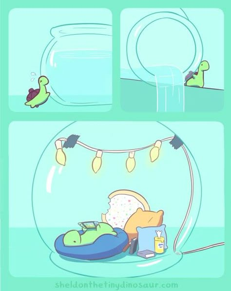 Sheldon The Tiny Dinosaur Who Thinks He's A Turtle, Turtle Dinosaur, Sheldon The Tiny Dinosaur, Turtle Photo, 4 Panel Life, Tiny Dinosaur, Tiny Turtle, Cute Reptiles, Cute Animal Drawings Kawaii