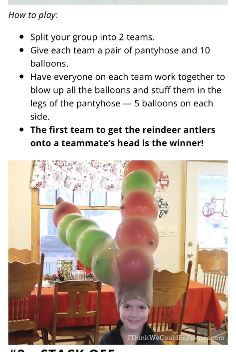 Pantyhose Reindeer Balloon Game, Reindeer Panty Hose Game, Christmas Pep Rally Ideas, Friendsmas Party Ideas Kids, Holiday Games For Adults Hilarious, Christmas Game Show Ideas, Company Christmas Party Ideas Games, Family Christmas Olympics, Competitive Christmas Games