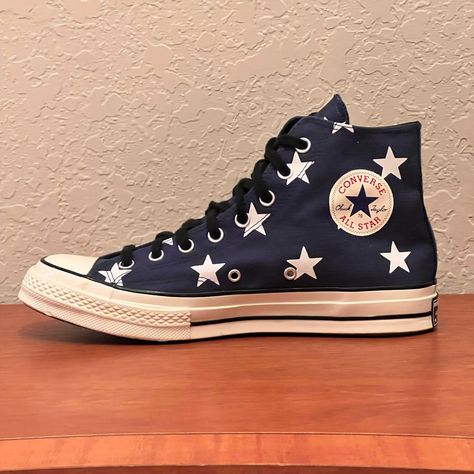 Excellent Condition Never Worn Size 9 Men Size 11 Women Coraline Converse, Converse With Stars, Pretty Converse, Shoes With Stars, Decorated Converse, Unique Converse, Converse Shoes High Top, Converse Ideas, Space Shoes