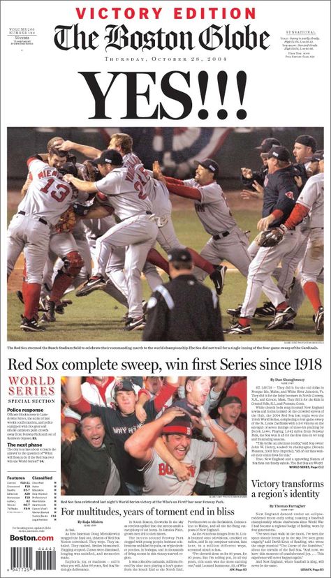 BOSTON RED SOX 2004 - One of the most amazing comebacks in baseball history. Red Sox never won since they sold Babe Ruth (the bambino curse). Finally they made it in an unforgettable way. Amazing Comebacks, Fenway Park Boston, Red Sox Nation, England Sports, Red Socks Fan, Red Sox Baseball, Boston Strong, Go Red, Boston Sports