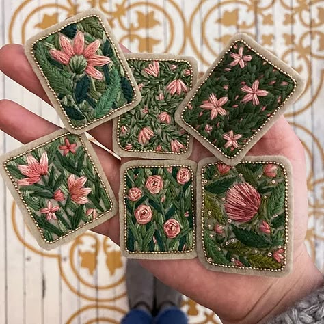 Romantic Floral Patch 06 - Hand stitched | defnegunturkun Pola Sulam, Creative Embroidery, 자수 디자인, Hand Embroidery Art, Embroidery Jewelry, Embroidery Craft, Hand Embroidery Patterns, Embroidery Inspiration, Embroidery Patches