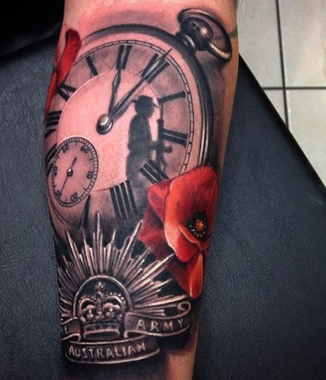 Relistic watch with flower and crown tattoo for man - 100 Awesome Watch Tattoo Designs  <3 <3 Poppy Tattoo Men, Military Sleeve Tattoo, Date Tattoo Ideas, Tattoo For Man, Crown Tattoo Men, Date Tattoo, Watch Tattoo Design, Soldier Tattoo, Watch Tattoo