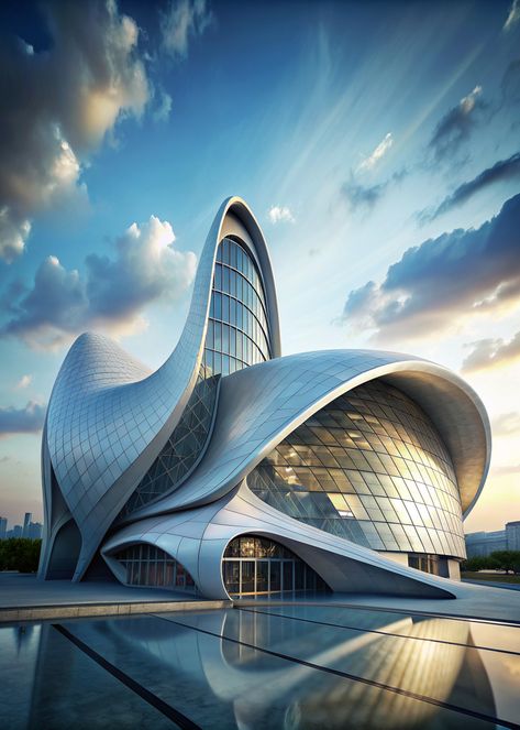 Zaha Hadid's unique architectural style is defined by curved lines and sculptural shapes. Her buildings are often described as fluid and organic, and they often blur the lines between interior and exterior space. #architecture #design #zahahadid #building #curves #organic #sculptural #interior #exterior Avante Garde Architecture, Geometric Shapes In Architecture, Organic Shapes Architecture, Curve Building Architecture, Organic Shaped Buildings, Organic Building Architecture, Zaha Hadid Architecture Buildings, Oval Building, Sculptural Interior