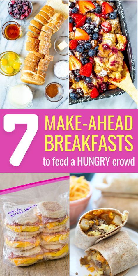 Need a delicious make-ahead breafkst for a crowd? Try the make-ahead breakfast burritos, make-ahead breakfast french toast casserole, make-ahead chia pudding & more decadent breakfast recipes for a crowd. #ecstatichappiness Breakfast Ideas For Work Group, Simple Breakfast Ideas For Work, Essen, Breakfast For A Large Group Make Ahead, Easy Brunch For Large Group, Easy Breakfast Food For A Crowd, Easy Breakfast Make Ahead Simple, Work Meeting Breakfast Ideas, Breakfast Burritos For A Large Crowd