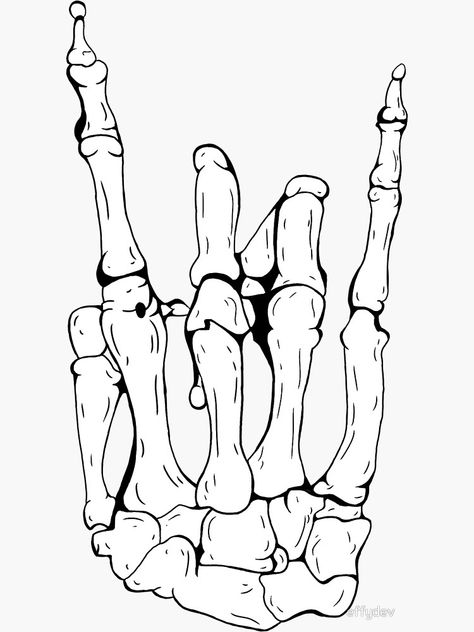 "Skeleton Rocker Hand" Sticker by effydev | Redbubble Side Hand Tattoos, Rock Sign, Bone Tattoos, Western Tattoos, Hand Sticker, Rock Hand, Music Tattoo, Skeleton Hand, Western Art