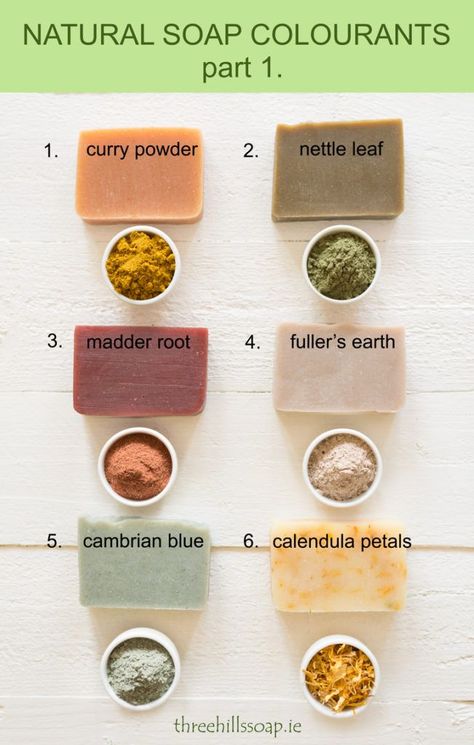 Natural soap colorants: curry powder | nettle leaf | madder root | fullers earth | cambrian blue | calendula petals Cambrian Blue, Natural Soap Colorants, Diy Soap Bars, Fullers Earth, Nettle Leaf, Săpunuri Handmade, Handmade Soap Recipes, Soap Colorants, Soap Business