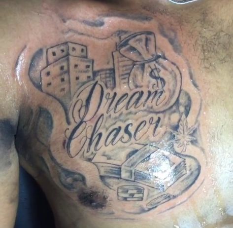 Cheats Tattoo Men, Hood Tattoo For Men Chest, Trust No One Chest Tattoo, Gangsta Chest Tattoos, Prison Tattoos Drawings, Chest Font Tattoo Men, Chest Tattoo Men Ideas Black Man, Men’s Word Chest Tattoo, Chicano Tattoos