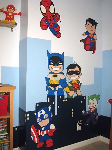 Marvel Wall Painting, Boys Bedroom Mural Ideas, Superhero Wall Painting, Superhero Mural, Superhero Wall Mural, Super Hero Room Ideas, Super Hero Wall Art, Super Hero Room, Superhero Wall Decor