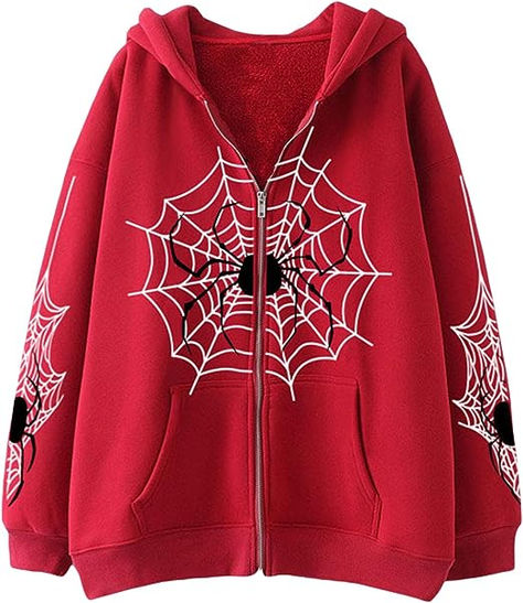 Web Spider, Fashion Hoodies, Zippered Sweater, Hooded Coat, Zip Up Hoodie, Spider Web, Casual Sweatshirt, Sweat Shirt, Harajuku