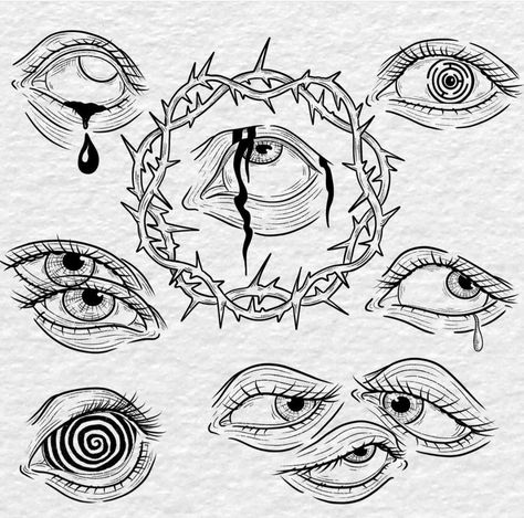 Dripping Eye Tattoo, Closed Eye Tattoo, Scary Eyes Drawing, Eyeball Illustration, Eyeball Flower, Blood Tattoo, Eyes Tattoo, Scary Eyes, Creepy Eyes