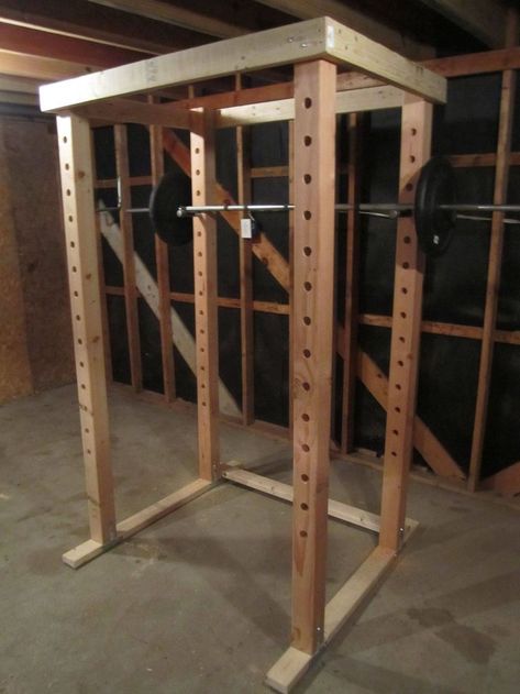 A DIY squat rack. #woodworking #shop #workshop #woodworkingtutorial #tutorial #shopbuild #shopbuildingplans #shopbuildingideas #shopbuildingtips #Interiorshopbuild #Shopbuildtutorial #diysquatrack #rack Diy Squat Rack, Wooden Rack Design, Diy Power Rack, Gym Equipment Storage, Home Made Gym, Backyard Gym, Diy Gym Equipment, Home Gym Garage, Squat Stands