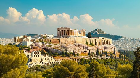 Ancient Acropolis View: The Acropolis of Athens stands majestically under the blue sky, surrounded by the city's expanse. #acropolis #athens #parthenon #greece #ancient #aiart #aiphoto #stockcake ⬇️ Download and 📝 Prompt 👉 https://ayr.app/l/FhAN Athens Parthenon, Parthenon Greece, Greece Ancient, Acropolis Of Athens, Athens Acropolis, The Acropolis, The Blue Sky, Image Downloads, Acropolis