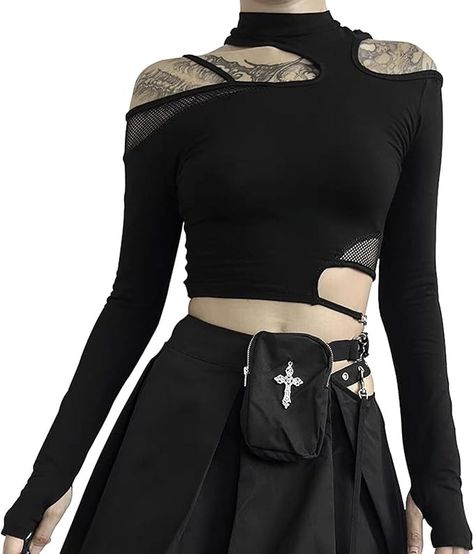 Gothic Shirts for Women Harajuku Fashion Grunge Punk Clothes Egirl Anime Emo Shirt Mall Goth Y2K Crop Top S at Amazon Women’s Clothing store Mall Goth Y2k, Emo Shirt, Moda Steampunk, Punk Clothes, Emo Shirts, Estilo Harajuku, Egirl Fashion, Punk Shirt, Gothic Tops