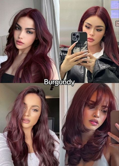 Hair Color Ideas For Autumn Skin, Hair Colour Winter 2024, Hair Colour For Deep Winter, Deep Red Hair Colour, Winter Palette Hair Color, Deep Winter Red Hair, Cool Winter Hair Color Palette, Deep Red Balayage Hair, Marron Hair Color