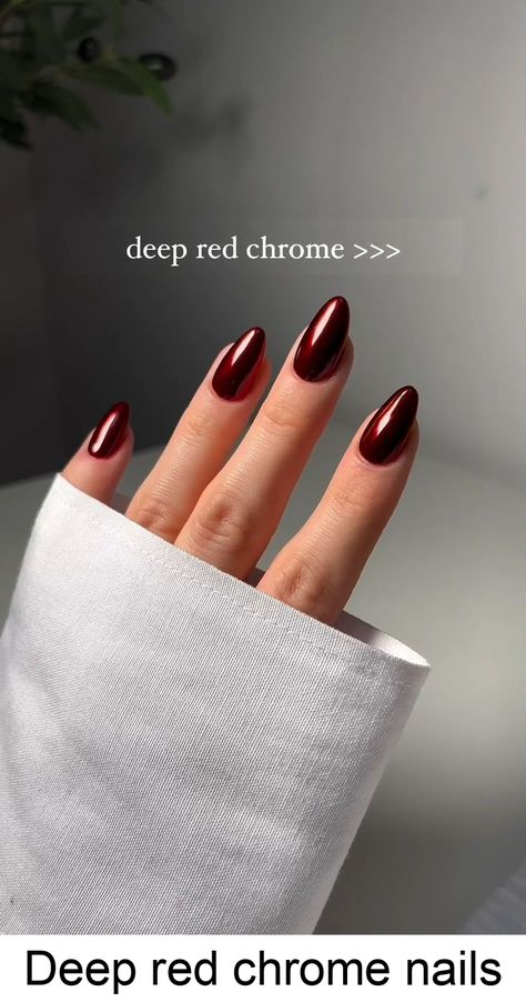 Maroon Chrome French Tip Nails, Nail Burgundy And Gold, Wine Colored Nails Acrylic, Holiday Birthday Nails, Deep Red Nails With Chrome, Wine Red Nails Chrome, Fall Red Chrome Nails, Dark Red Metallic Nails, Dark Burgundy Chrome Nails