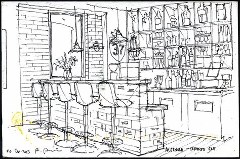 Bar layout with window Perspective Study, Fine Drawing, Cityscape Drawing, Drawing Details, Architecture Drawing Sketchbooks, Pub Design, Interior Design Sketch, Interior Design Sketches, Architecture Design Drawing