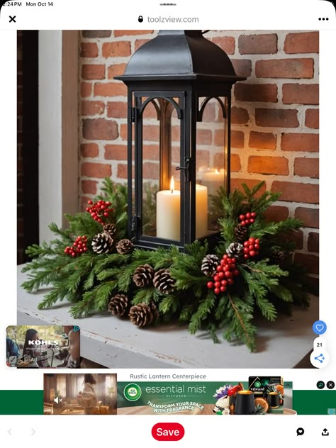 Decorating A Sleigh For Christmas Front Porches, Christmas Mantel With Lanterns, Carriage Light Christmas Decor, Christmas Porch With Lanterns, Christmas Latern Decor, Christmas Lantern Decorating Ideas, Christmas Candle Lanterns, Open Lantern Decor Ideas Christmas, Lantern Decor For Christmas