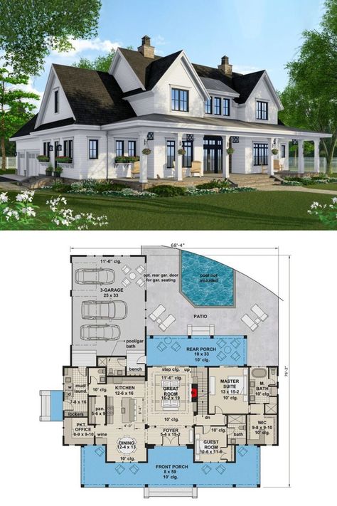 Big House Design Plans, House Plans For 5 Bedrooms, Houses Floor Plans 2 Story, Farmhouse 6 Bedroom Floor Plans, 6 Bedroom Home Floor Plans, Home Layout Plans 5 Bedroom, My Dream House Exterior, Life As We Know It House, 3 Story Farmhouse Plans