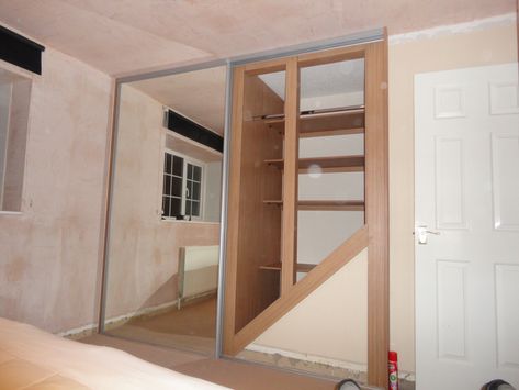 Affordable Bedroom Storage Solutions Loft Conversion Storage, Bulkhead Storage, Stair Box In Bedroom, Bulkhead Bedroom, Over Stairs Storage, Stairs Bulkhead, Box Room Bedroom Ideas, Attic Storage Solutions, Loft Conversion Bedroom