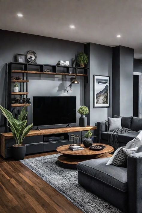 DIY living room decor 2 Masculine Living Room Decor House, Bachelor Flat Decor Ideas, Living Room Men Apartment, Bachelor Home Decor Masculine Interior, Masculine Decorating Ideas, Men’s Living Room Ideas, Masculine Interior Design Living Room, Man Living Room Ideas, Masculine Living Room Decor