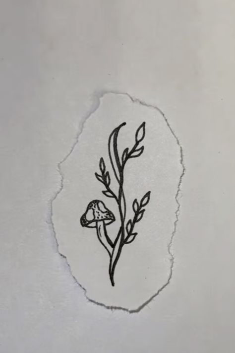 Easy Line Art Tattoo, Mushroom Ring Drawing, Witchy Cottagecore Tattoo, Mushroom Vine Tattoo, Minimalist Tattoo Mushroom, Tattoo Ideas Female Plants, Boho Patchwork Tattoo, Small Tattoo Ideas Mushroom, Mushroom Tattoo Ideas Simple