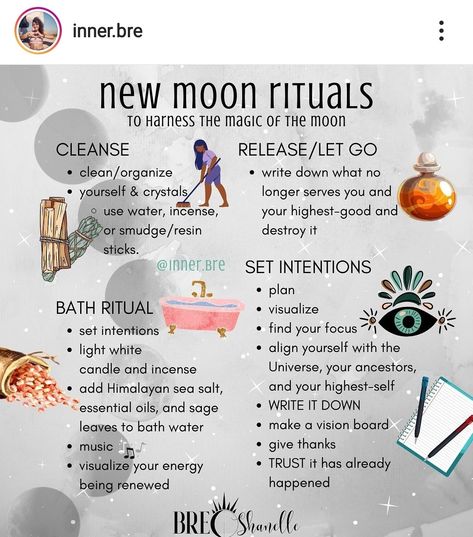 New Moon Recipes, New Moon Cleansing Ritual, New Moon Shower Ritual, Super New Moon Ritual, New Moon Ritual For Beginners, Moon Cycling, Lunar Witchcraft, New Moon Magic, Super New Moon