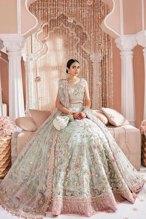 Wonderful White Colour Designer Heavy Lehenga Choli For Wedding for more visit https://www.joshindia.com/lehengas.html Pakistani Bridal Dress, Desi Wedding Dresses, Wedding Lehenga Designs, Asian Bridal Dresses, Asian Wedding Dress, Bridal Dresses Pakistan, Green Lehenga, Bridal Dress Fashion, Indian Bridal Dress