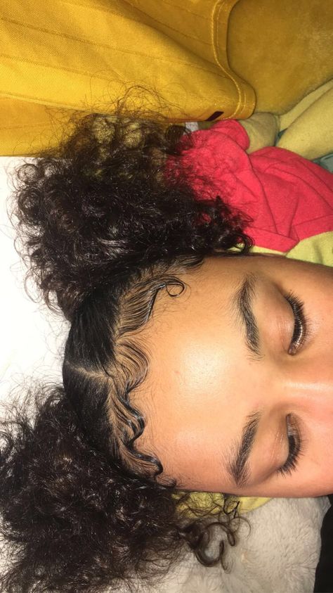 Two Buns With Edges, 2 Messy Buns Curly Hair, Space Buns With Edges, Curly Hairstyles Bun Up Dos, 2 Bun Curly Hairstyle, 2 Buns Curly Hairstyle, Two Curly Buns Natural Hair, Two Low Buns Hairstyle Curly Hair, Curly Two Buns