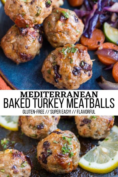 August Fashion Outfits, Dinner Ideas Mediterranean, Healthy Mediterranean Recipes, March Recipes, Current Recipes, Mediterranean Meatballs, Baked Turkey Meatballs, Mediterranean Shrimp, Turkey Meals